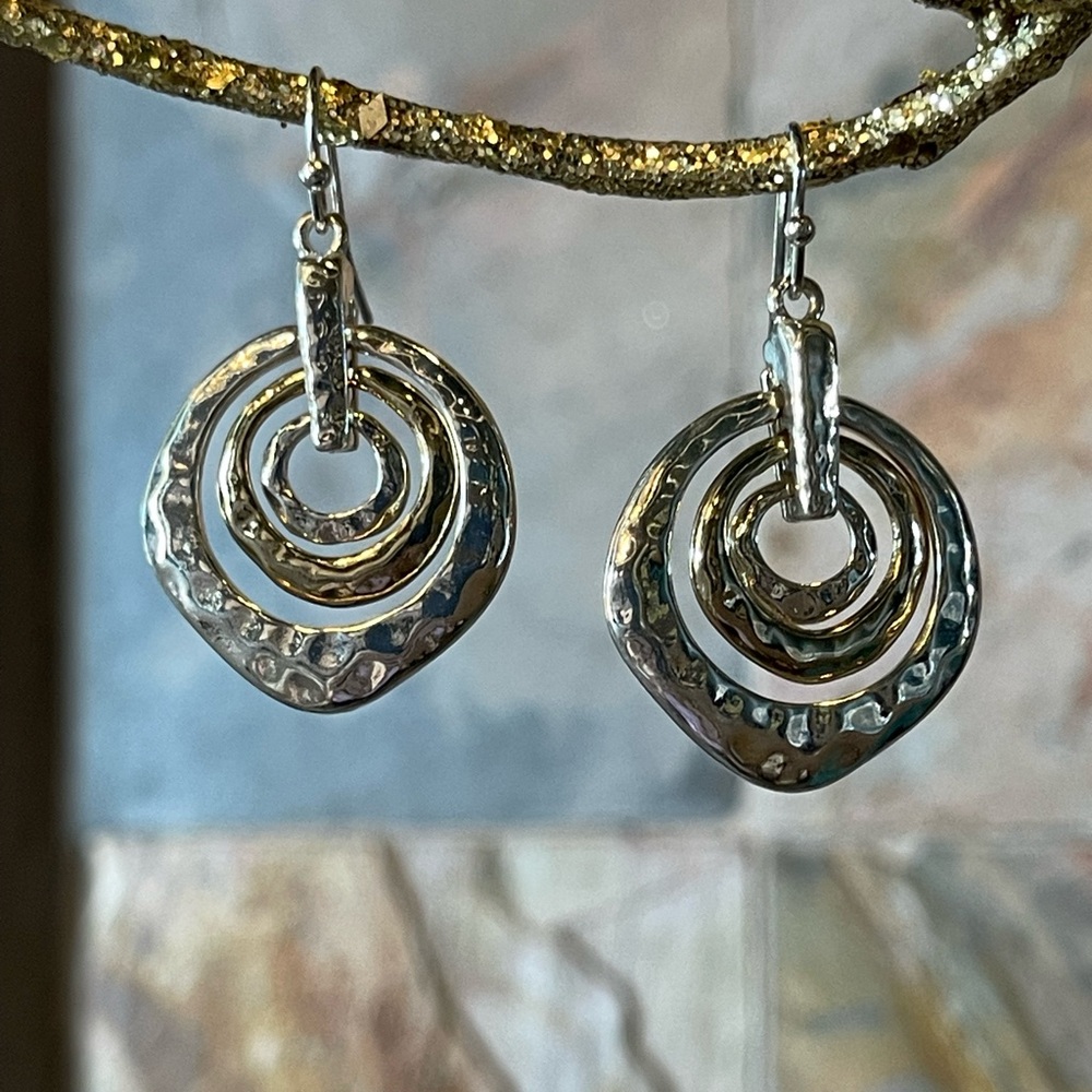 Silver & Gold Handmade Circle Earrings - Picture 3 of 6